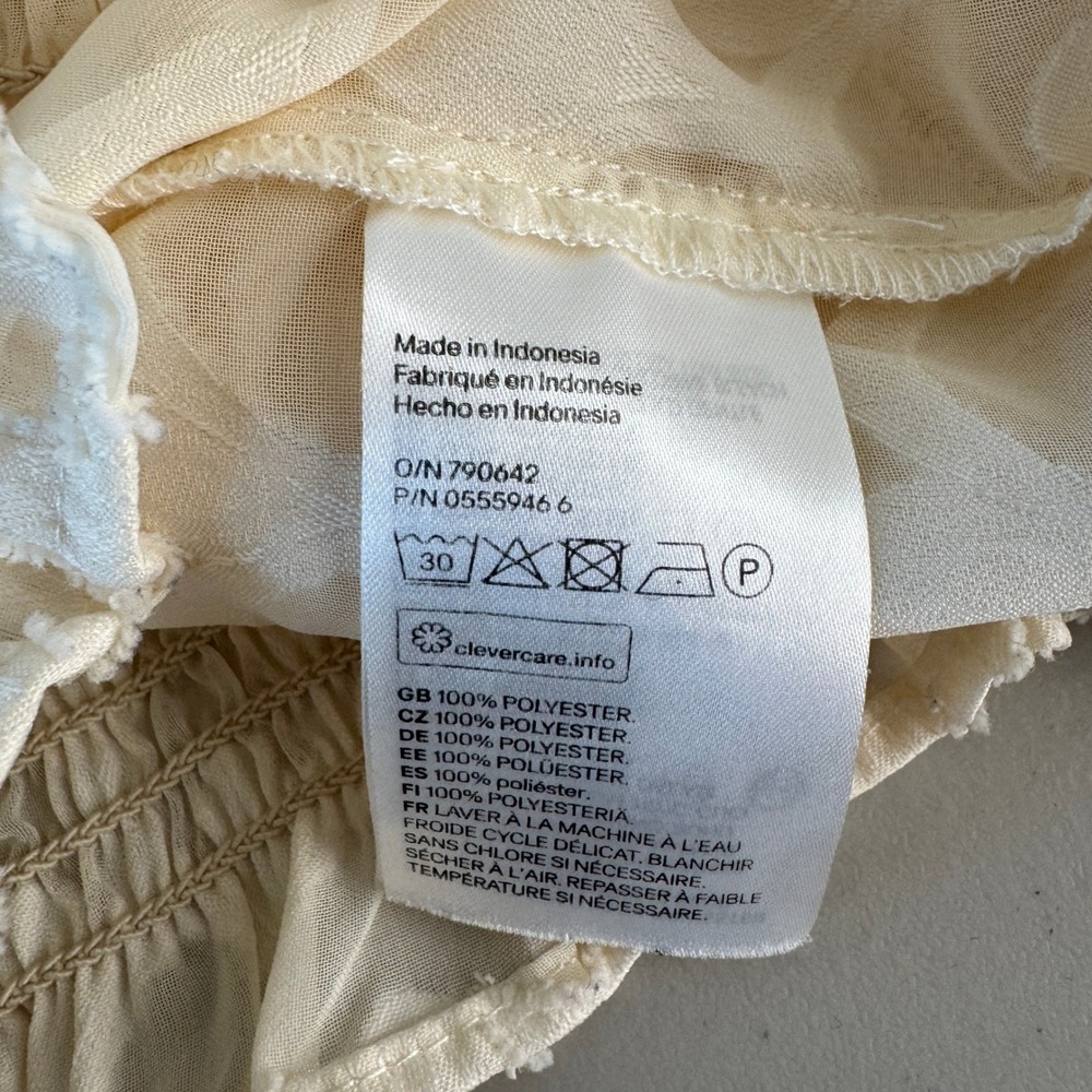 HM Smocked Mock Neck Blouse 10 Cream Sheer Victorian Coquette Cottagecore Boho - Picture 11 of 12